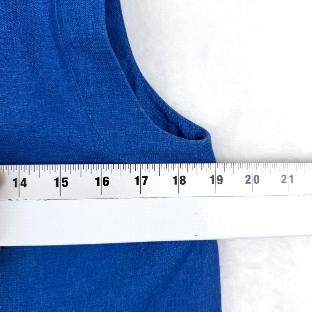 J.Crew Blue Linen Dip Dye Colorblock Shift Dress Sleeveless Pockets Size 4 - Picture 4 of 10